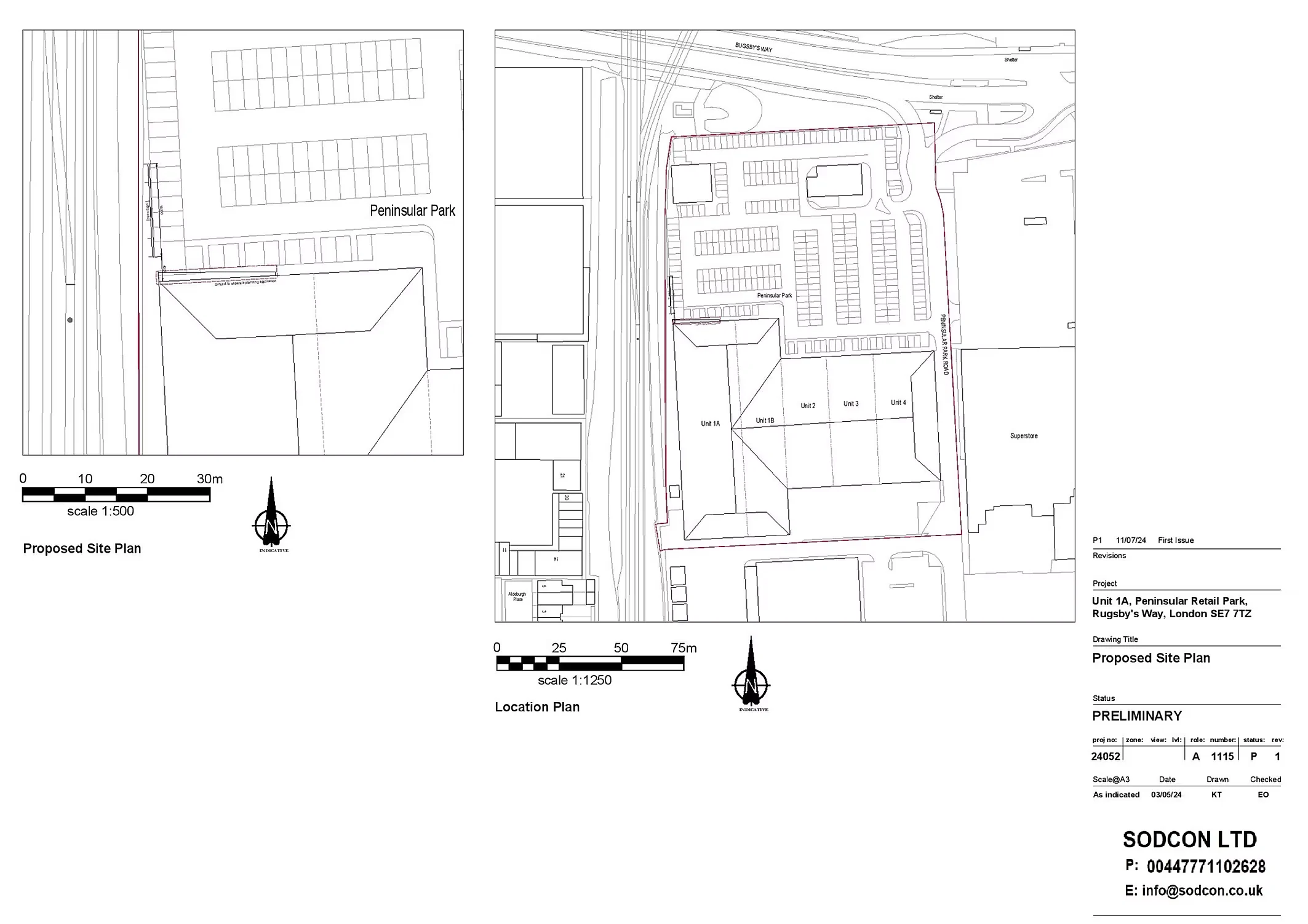 Proposed site plan and location plan for the unit at Peninsular Retail Park